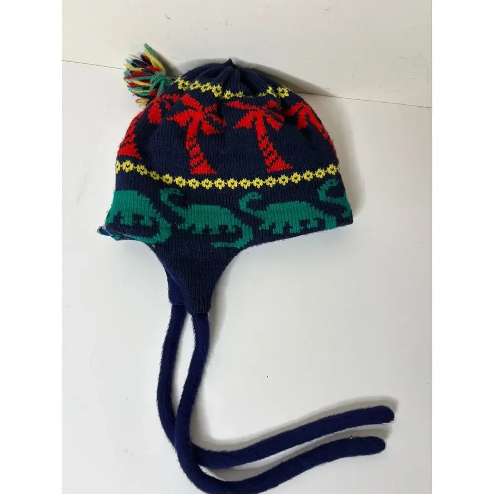 VTG Turtle Fur Kids Dinosaurs Poppy Gall Beanie Ski Hat Wool Knit Fleece Lining